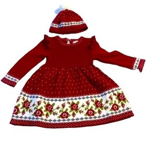 3/$30 Girls Size 12M Max Studio Baby Christmas Winter Sweater Dress and Hat Set